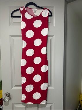 Sleeveless Red & White Polka Dot Bodycon Dress